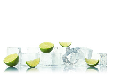 Ice cubes with lime isolated on white background