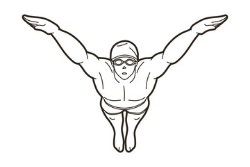 Swimming Sport Action Male Swimmer Cartoon Graphic Vector