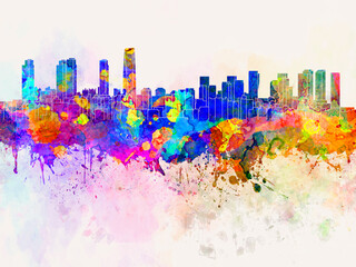 Incheon skyline in watercolor background