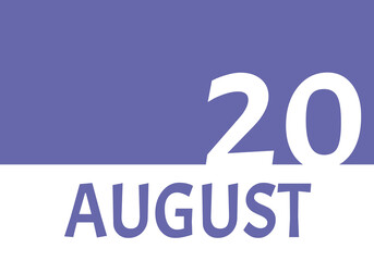 20 august calendar date with copy space. Very Peri background and white numbers. Trending color for 2022.