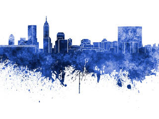 Indianapolis skyline in blue watercolor on white background