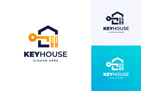 Key House Hosting Server Storage Data Smart Tech Vector Logo Design, Key House Door Open Logo Design