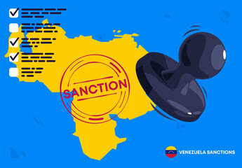 vector illustration of a deal with the inscription sanctions, the policy of sanctions against Venezuela, a map of Venezuela with a seal