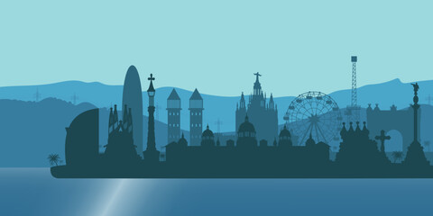 Barcelona Spain city skyline silhouette illustration