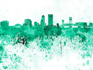 Obraz premium Jacksonville skyline in watercolor on white background