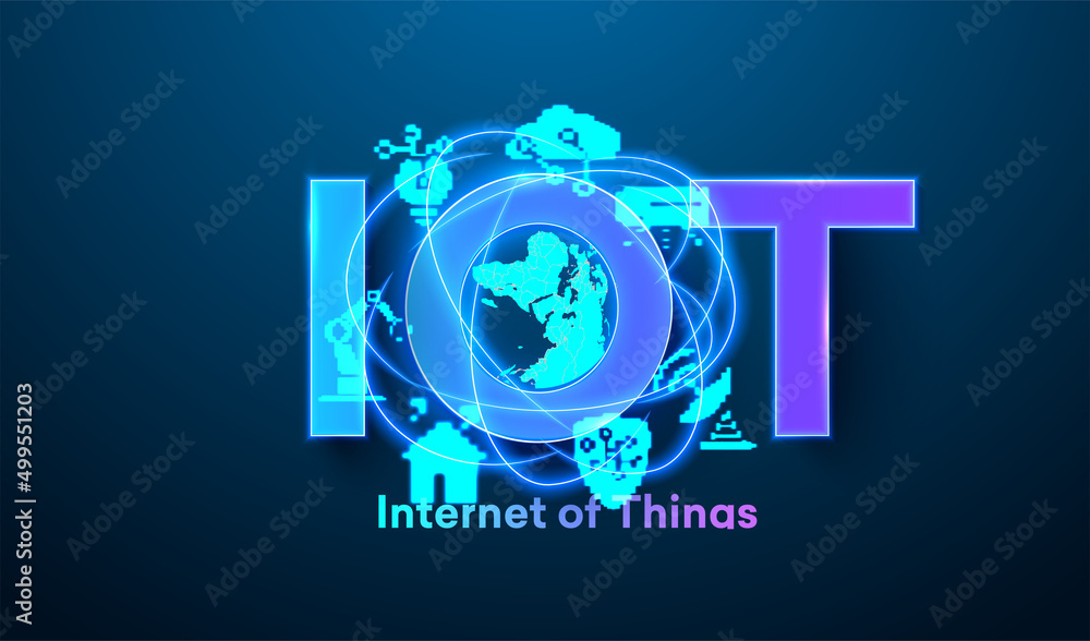 Poster industry 4.0. or iot web page banner template. information and communication technologies devices an