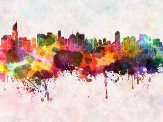 Jakarta skyline in watercolor background