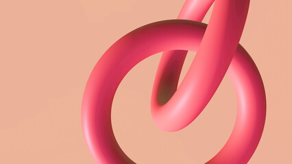 Fototapeta premium Abstract background pink two circular loops in gold and rose gold , illustration 3D Rendering