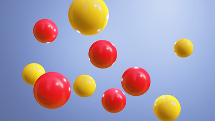 3D Render Ball Red and yellow color floating in the air with light and shadow on a blue background,3d illustration, 3d rendering.