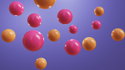 3D Render Ball Orange and pink color floating in the air with light and shadow on a purple background,3d illustration, 3d rendering.