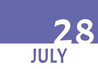 28 july calendar date with copy space. Very Peri background and white numbers. Trending color for 2022.