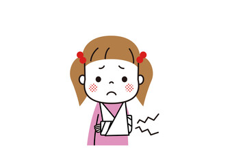 腕を骨折してギプスをはめている女の子