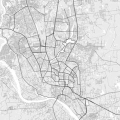 Urban city map of Dhaka. Vector poster. Black grayscale street map.
