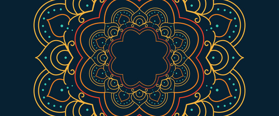 Horizontal, abstract banner. India, indian motive on dark background. Vector illustration.