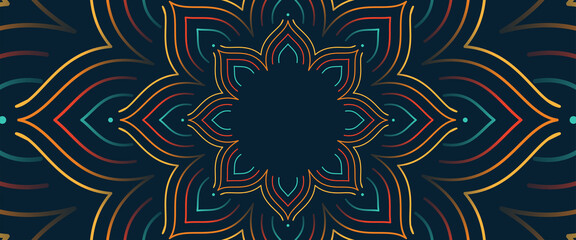 Horizontal, abstract banner. India, indian motive on dark background. Vector illustration.