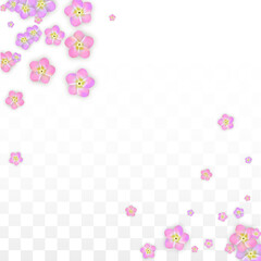 Fototapeta na wymiar Vector Realistic Pink Flowers Falling on Transparent Background. Spring Romantic Flowers Illustration. Flying Petals. Sakura Spa Design. Blossom Confetti. Design Elements for Wedding Decoration.