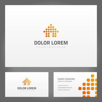 Set orange house ornamental minimalist gradient abstract dots emblem namecard with place for text vector illustration. Collection real estate figure dwelling agency business card decorative design