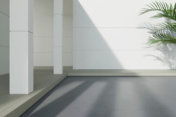 3d render of minimal building with concrete floor and white wall, Modern architecture.