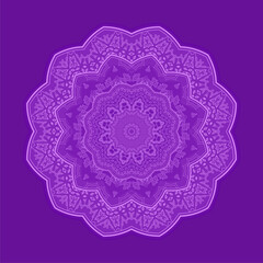  Round gradient mandala on purple background. Vector boho mandala in purple color. Abstract design of mandala in dot paint style ethnic round ornament. Vector illustration Islam, Arabic, Indian