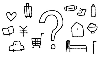 ハテナマークとライフスタイル関連の黒イラスト_ワイド