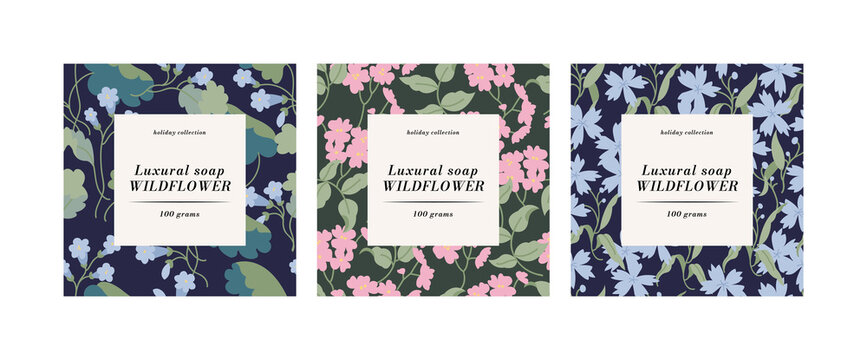 Vector set pattens for cosmetics with label template design. Patterns or wrapping paper for package and beauty salons. Organic, natural cosmetic.