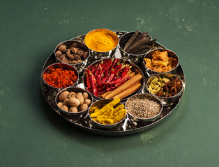 Indian spices, spicy and seasonings. Masala box
