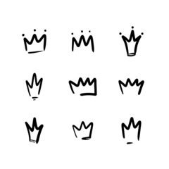 Obraz premium Set, collection of doodle, hand drawn crowns. Vector crown icons. 