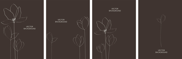 Set of vector abstract universal backgrounds templates in minimal style with flowers.