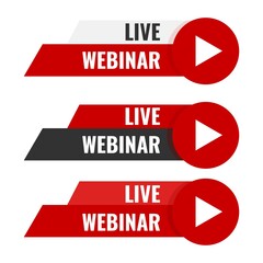 Online live webinar education button. Play lesson concept. Vector illustration. live webinar button. sticker. banner. rounded glass sign