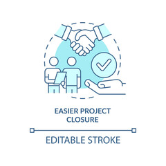 Easier project closure turquoise concept icon. Benefit of stakeholder management abstract idea thin line illustration. Isolated outline drawing. Editable stroke. Arial, Myriad Pro-Bold fonts used