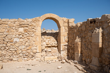 View of the ruined buildings in the ancient Nabataean city of Avdat, now a national Park, in the Negev Desert