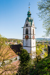 Laufenburg, Schlossberg, Kirche, St. Johann, Aussichtspunkt, Altstadt, Rhein, Rheinufer, Frühling, Schweiz