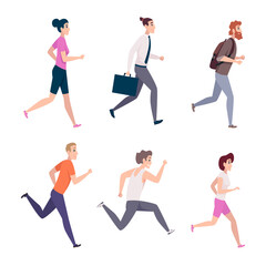 Fototapeta na wymiar Running people. Marathon runners sport exercises jogging healthy activity lifestyle athletic runners exact vector cartoon illustrations
