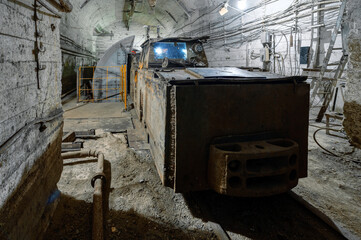 Electric locomotive in an underground tunnel