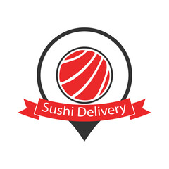 Sushi delivery logo template. A sushi roll sign in the shape of a location symbol.