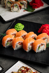 Philadelphia sushi rolls portion with smoked salmon