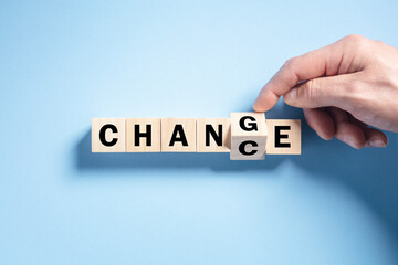 Changing word Change to Chance on wooden blocks concept for opportunity, possibility and optimism
