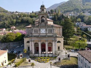 Drone view at the church of Mendrisio in Switzerland