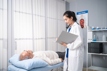 Asian senior man patient visit and consult health problem with doctor.