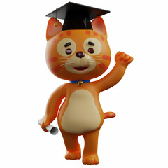 3D Cat Cartoon Design on a Graduation Day