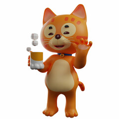 Fototapeta premium Adorable 3D Cat Cartoon with cute smile