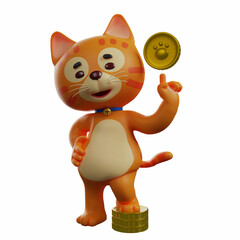 A Rich 3D Cat Cartoon Character having much money