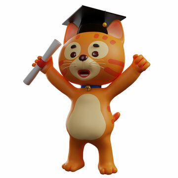 3D Cat Picture Design wearing a Graduation Hat