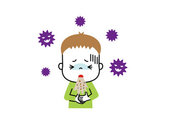 ウイルス性の病気に感染して嘔吐している男の子