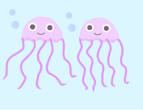 cute pink jellyfish swimming in blue water clip art preview