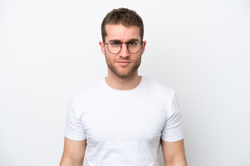 Young caucasian man isolated on white background With glasses