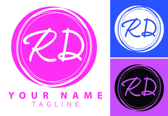 RD initial letter handwriting and signature logo design template