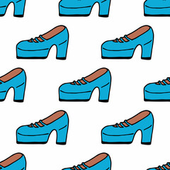 Seamless pattern with blue shoes on white background. Vector image.