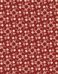 Monochrome decorative floral pattern with small modest light flowers on a muted red background