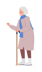 Old woman smiling with gratefulness semi flat color vector character. Standing figure. Full body person on white. Simple cartoon style illustration for web graphic design and animation